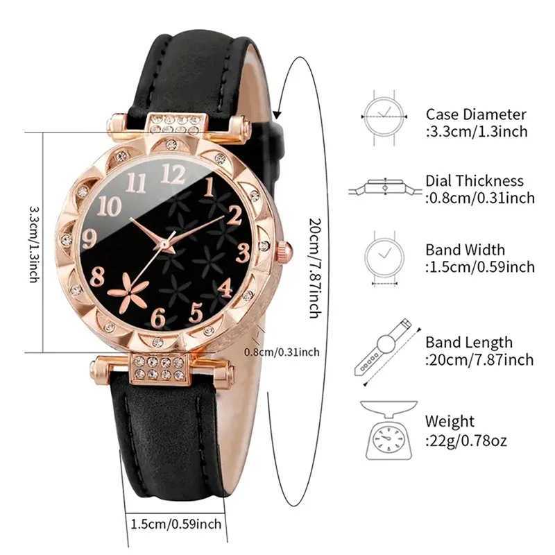 6 pieces/set of Wens watches casual flower quartz watches PU leather watch bracelets Cbination set Wens girl jewelry gifts X241106