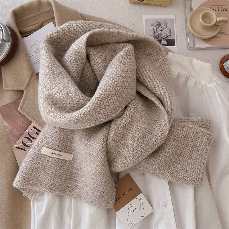 Merino blend wool knitted women, high-end autumn winter, solid color, warm and thick scarf for men