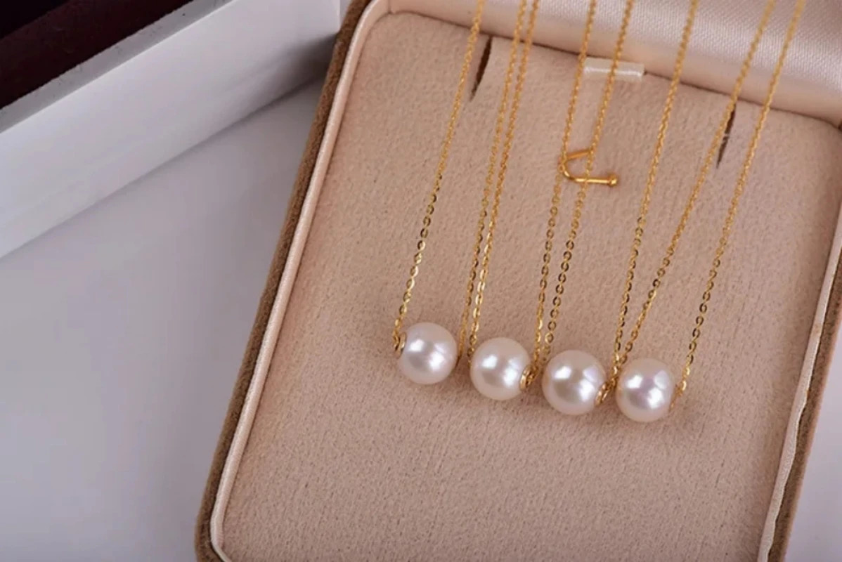 A genuine 18K gold necklace natural freshwater pearl pendant pure AU750 chain exquisite jewelry gift for women DC1007 241106