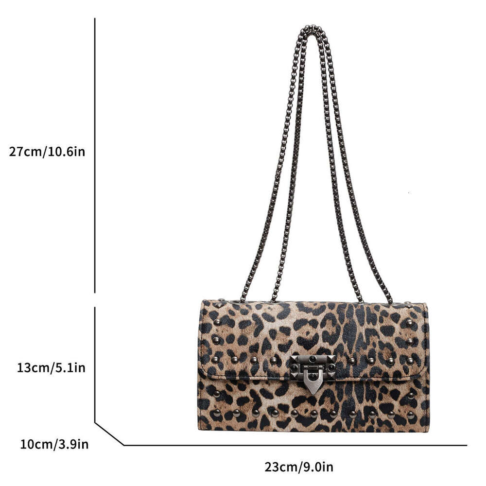 Designer Bag Rivet Chain Brand Designer Pu Leather Crossbody Bags For Women 2024 Retro Leopard Pattern Shoulder Bag Luxury Small Handbags