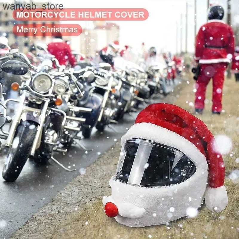 Wide Brim Hats Bucket Hats Santa Cycling Helmet Christmas Motorcycle Helmet Cover Full Face Safe Hat Santa Claus Racing Cap Merry Christmas Decor L240