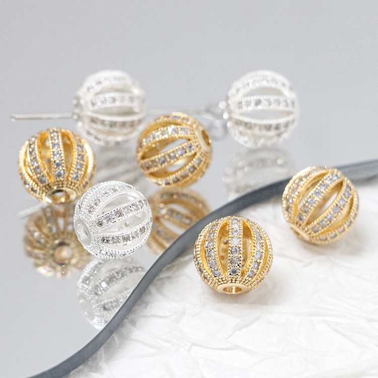 Copper Cast Hollow Round Pendants Embellished with Zircons Charm Beaded Classic Style Metal Jewelry Components Accessories Wholesale White a hundred i