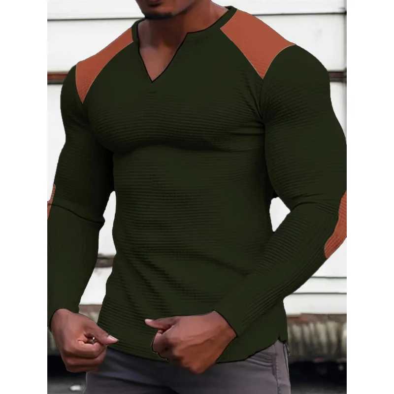 2044 Cross border Europe and America Independent Station Mens WfleVCollarTT Top Vacation Long Sve Casual T-shirt W241106
