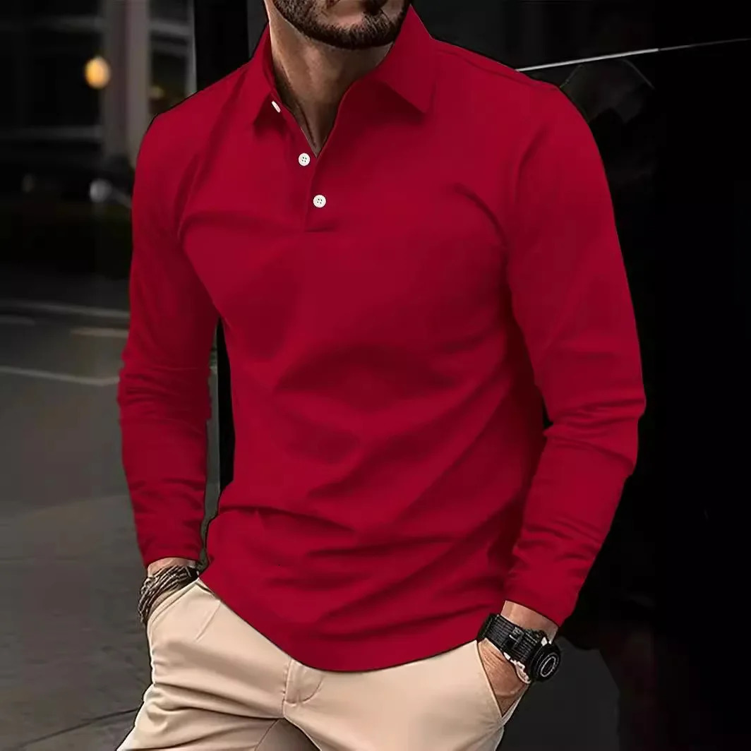 Classic mens simple solid color lapel POLO shirts Spring autumn business leisure outdoor travel friends party long sleeve tops 241106