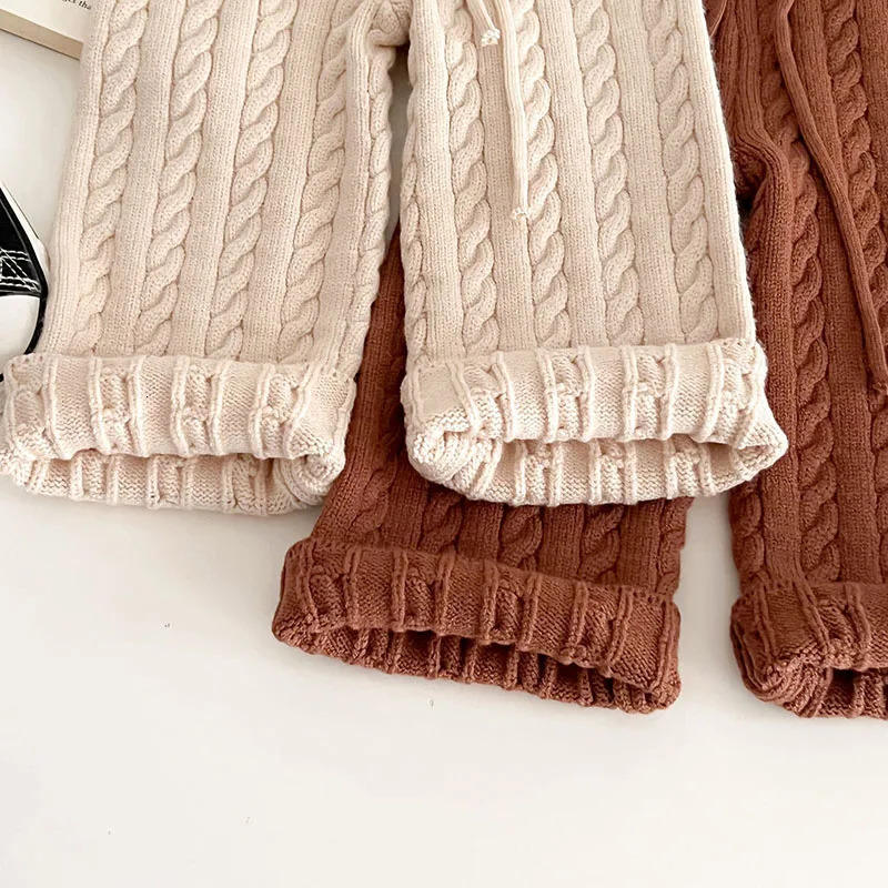Autumn Winter born Baby Girls Clothing Suit Long Sleeved Solid Color Knitted Pullover TopPants Children Knitted Clothing Set 241106
