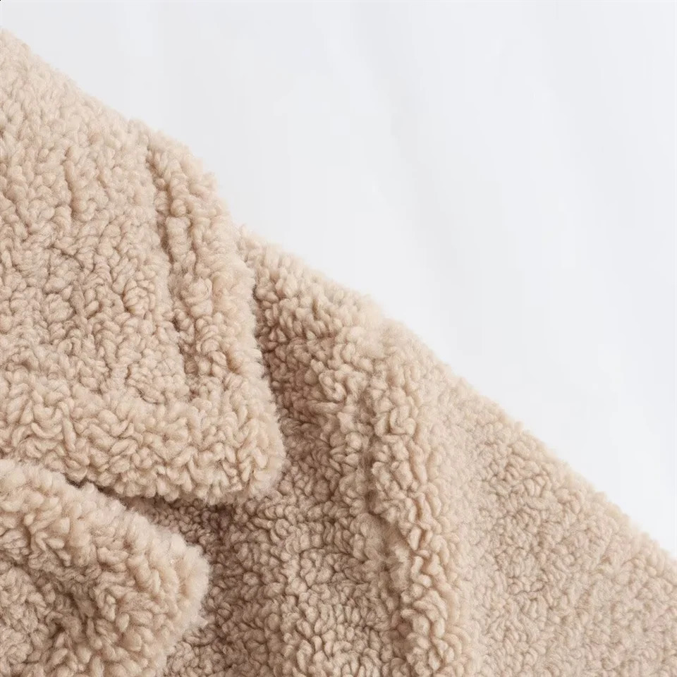 PB ZA womens autumn and winter lapel longsleeved doublebreasted lamb wool fleece long coat 241104
