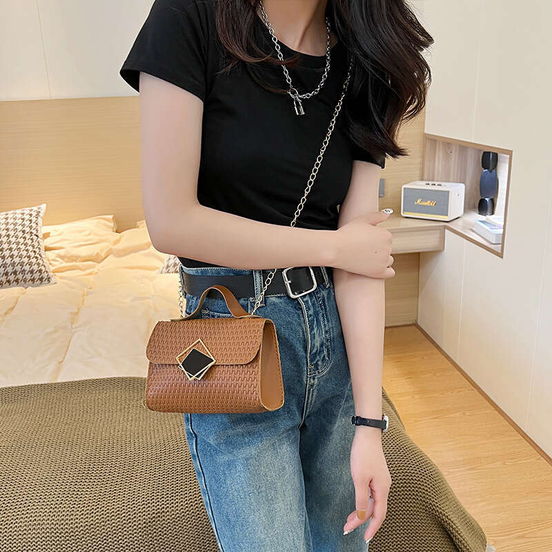 Designer Bag Women's Bag Square Block Lock Buckle Single Shoulder Square Chain Stripe Embossed Casual Simple Handheld Diagonal Straddle Bag