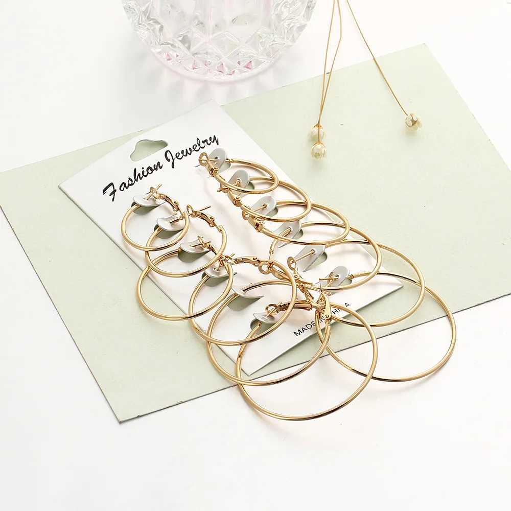 6 pairs/set of Korean earrings set Oversi large round earrings fashion jewelry suitable for warm girls steampunk ear clips Brincos X241106
