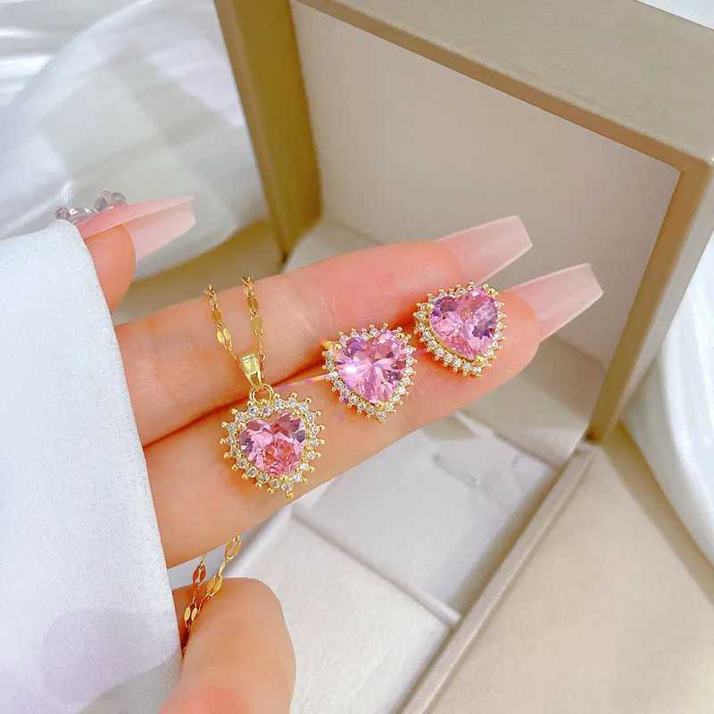 Light Luxury Swan Zircon Jewelry Set Stainless Steel Pendant Necklace Earrings Party Gift X241106
