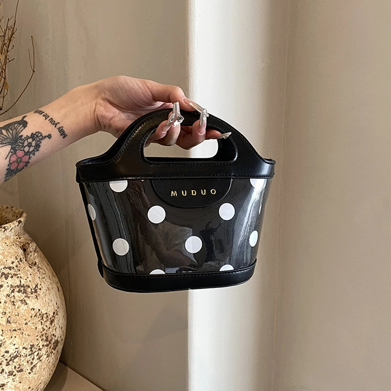 Dots Womens Bucket Bag PU Leather Clutch Handbag Womens Small Shoulder Cross Body Bag Summer 241105