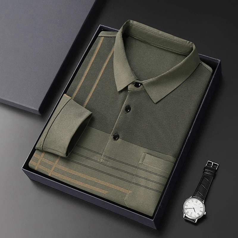 Men Long Sleeve Golf Shirt Button Business Polo Shirt Lapel Casual T-Shirt 241106