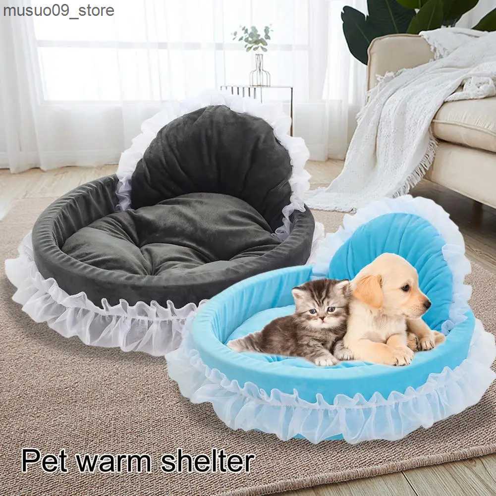kennels pens Pet Nest Comfortable Soft Lace Edge Princess Style Bow Decoration Plush Pet Dog Cat Bed L240910
