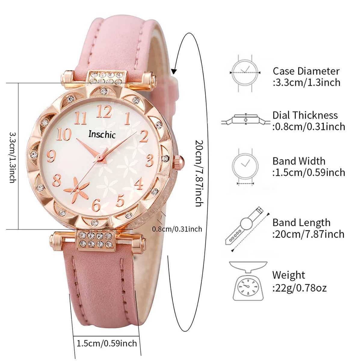 6-piece/set temperature watch fashionable floral leather strap simulated quartz watch jewelry set (no box) X241106