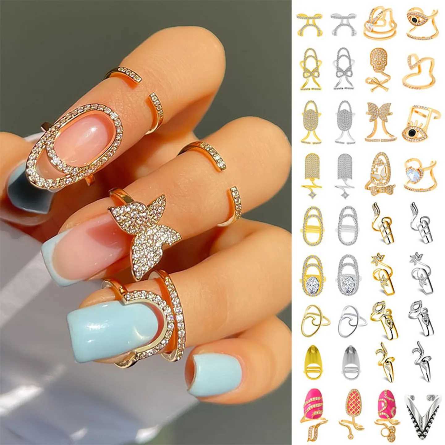 Fashionable Wens Crystal Nail Cover Ring Luxury Zircon Handle Fingertip Combined with Fake Nail Ring Wens Jewelry Gift X241106