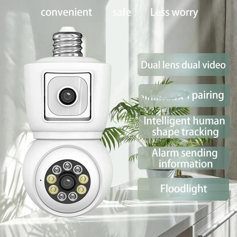 2MP E27 Bulb WiFi Camera Dual Lens Dual Screen Auto Tracking Two Way Audio Color Night Vision Outdoor Security Camera