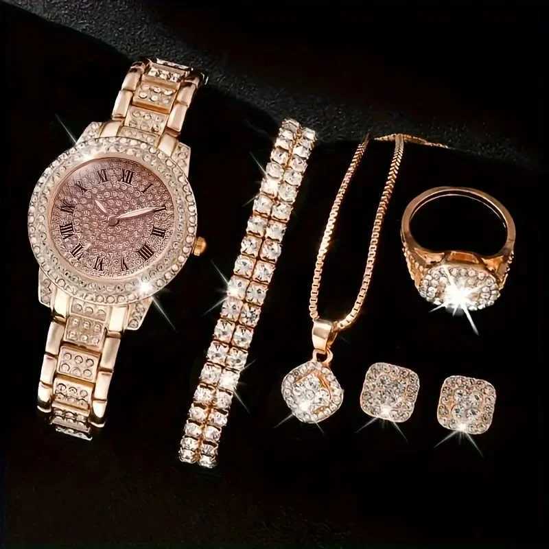 Glamorous 6-piece/set Wens luxury rhinestone quartz watch with Re number - Fashion simulation watch jewelry set X2411061