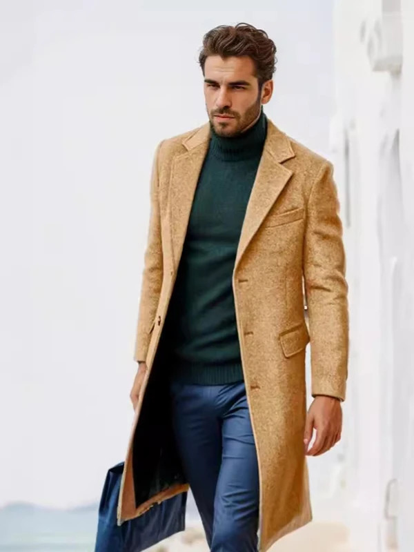 High quality mens long sleeved wool coat autumn and winter Korean mens trendy coat and top 241106