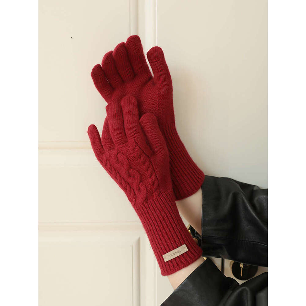 Warm in autumn and winter Solid men's ins style Premium thickened 100 wool Fried Dough Twists gloves for women