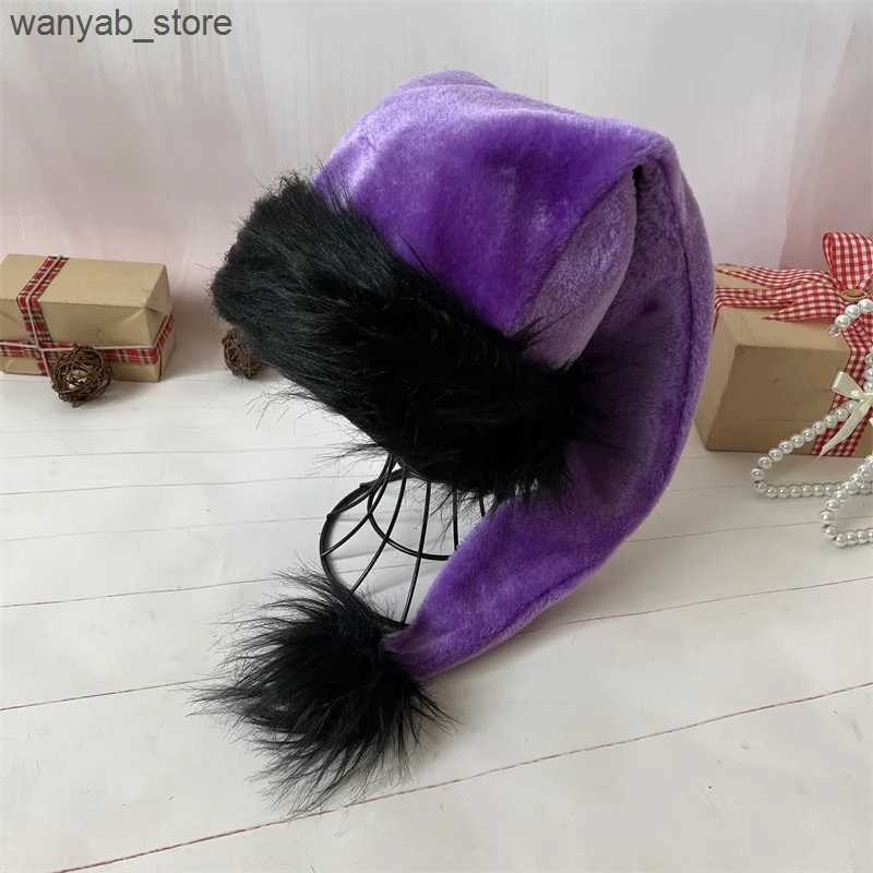 Wide Brim Hats Bucket Hats Plush Santa Claus Hat for Children and Adults Black Border Christmas Hat Xmas Cap High Quality Party Decor Halloween 75cm L