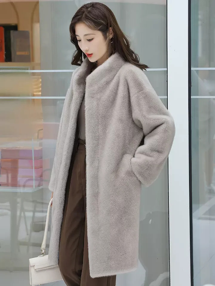 fur coat for womens winter integrated mid length mink faux 241104