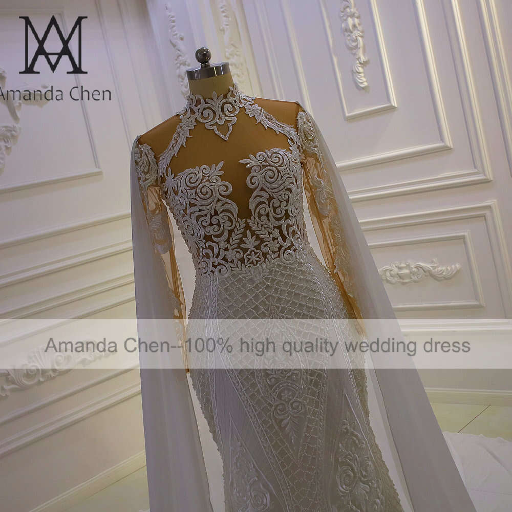 Simple Lace Cape Chiffon Wedding Dress