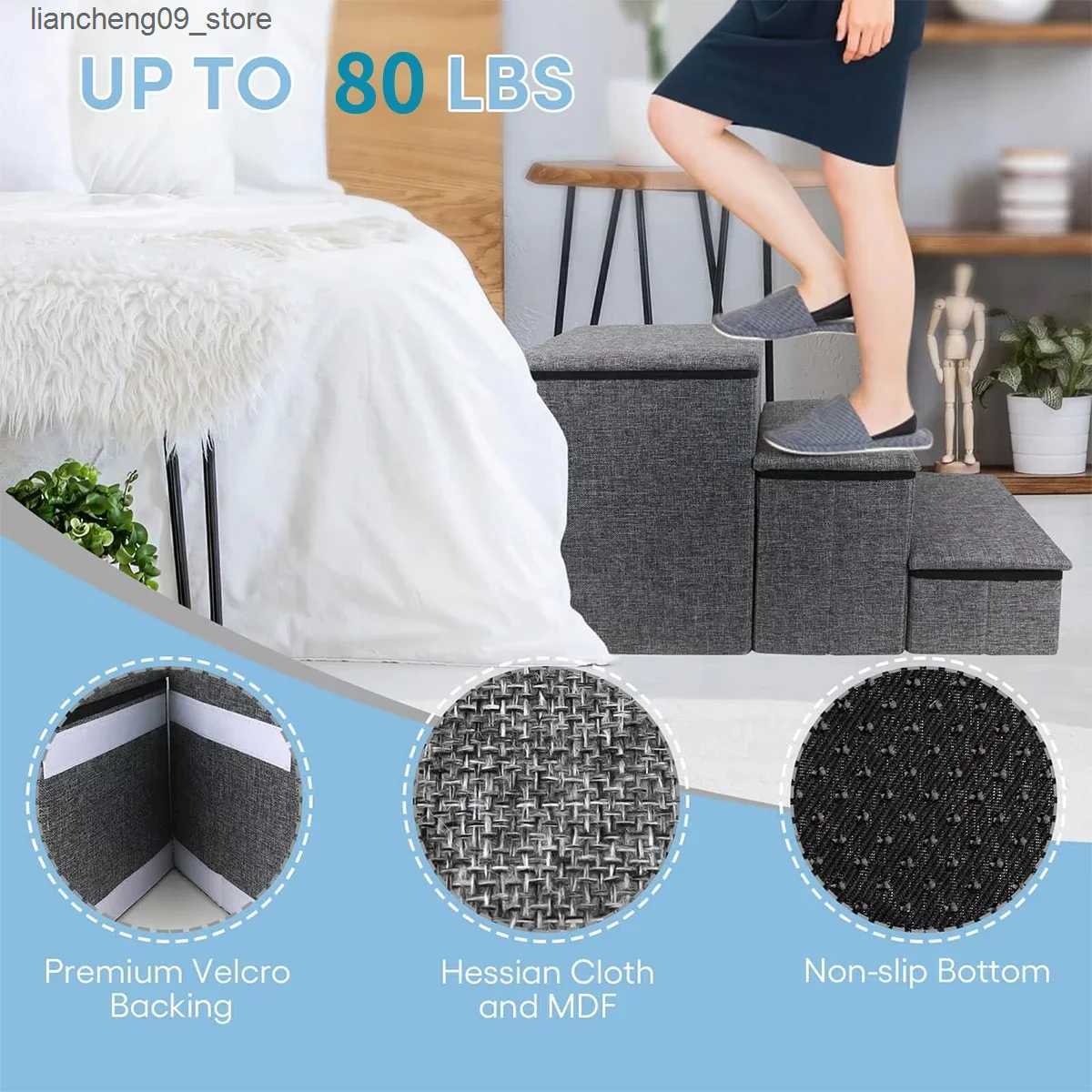 kennels pens Folding Thick Puppy Staircase W/Storage Box Durable Dog Bed 3-level Staircase Ramp W/Dog Accessories Hole Cat Bed L240910