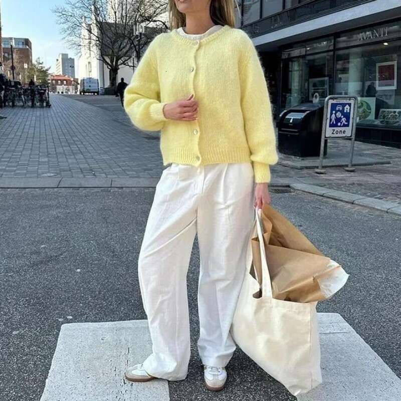 Talenza Casual Cardigan Women's Loose Versatile Solid Button Knitted Long Sleeve Sweater Autumn Office Warm Jacket Top