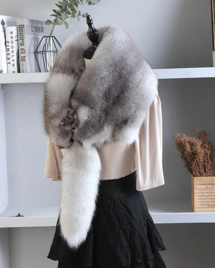 Winter Warm Big True Fox Fur Collar Natural Fur Coat Scarf Womens Jacket Hood Decoration Womens Collar Scarf Bag 241106