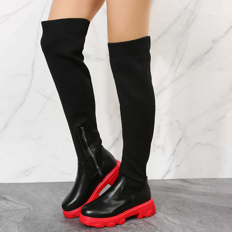 CMM Autumn Plus Size Long Boots New Plus Size Over the Knee Round Toe Flying Woven Boots Size 43