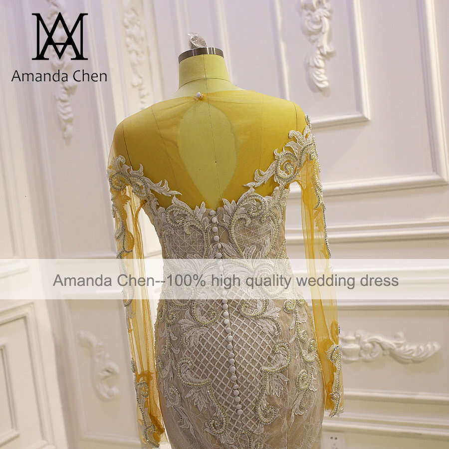 robe mariee Long Sleeve Handwork Crystal Rhie Mermaid Wedding Dress