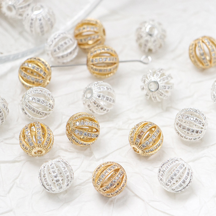 Copper Cast Hollow Round Pendants Embellished with Zircons Charm Beaded Classic Style Metal Jewelry Components Accessories Wholesale White a hundred i