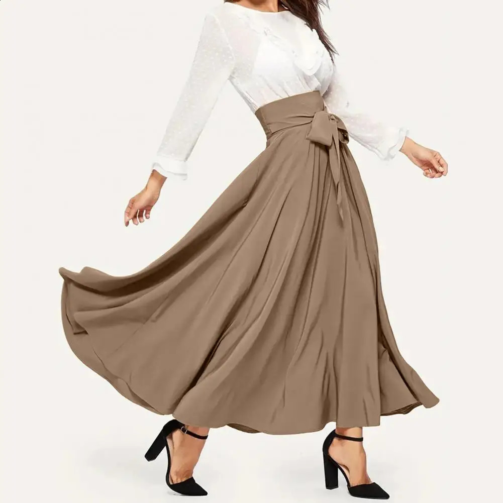 Solid Color Highwaisted Skirt Women Elegant Laceup Maxi with High Waist Aline Silhouette for Spring 240402