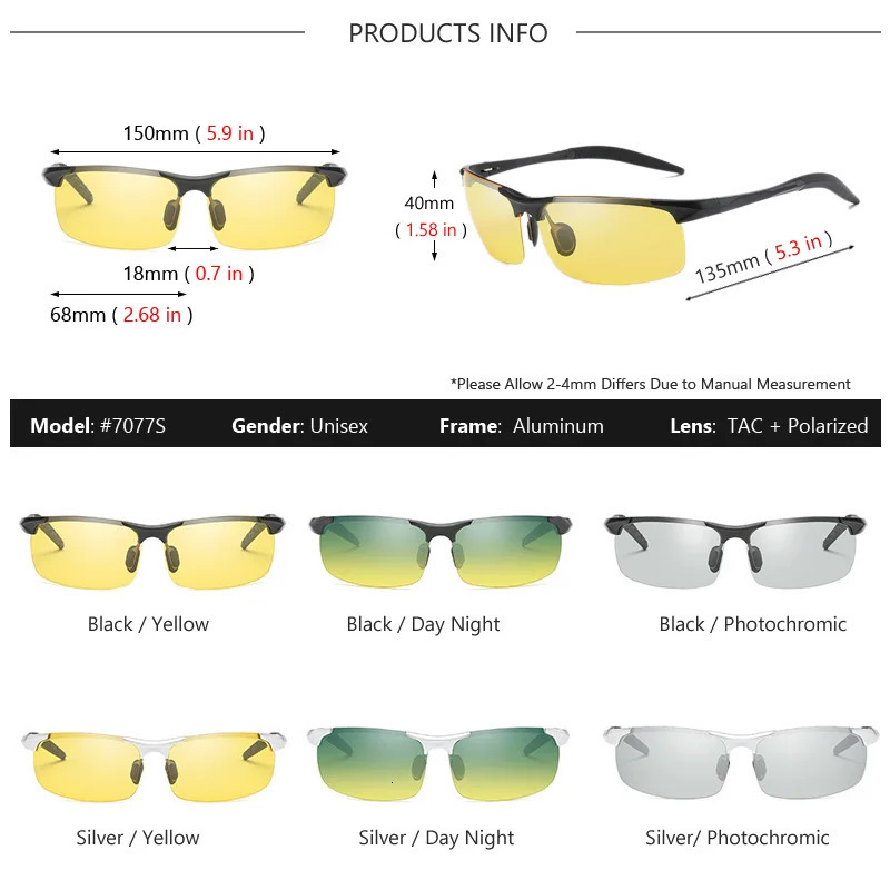 AOWEAR Aluminum Polarized Pochromic Sunglasses for Mens High Quality Borderless Color Changing Glasses for Mens Day and Night Driving Sunglasses 24110