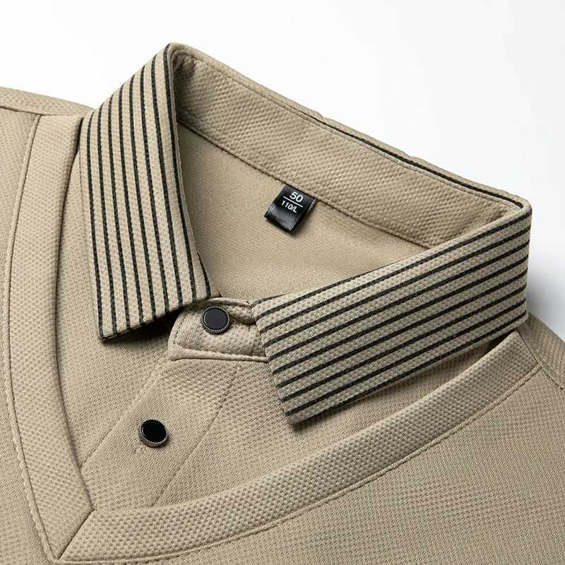 2024 Korean style mens long sved T-shirt with automatic lapel business fashion casual shirt elastic top black dark gray W241106