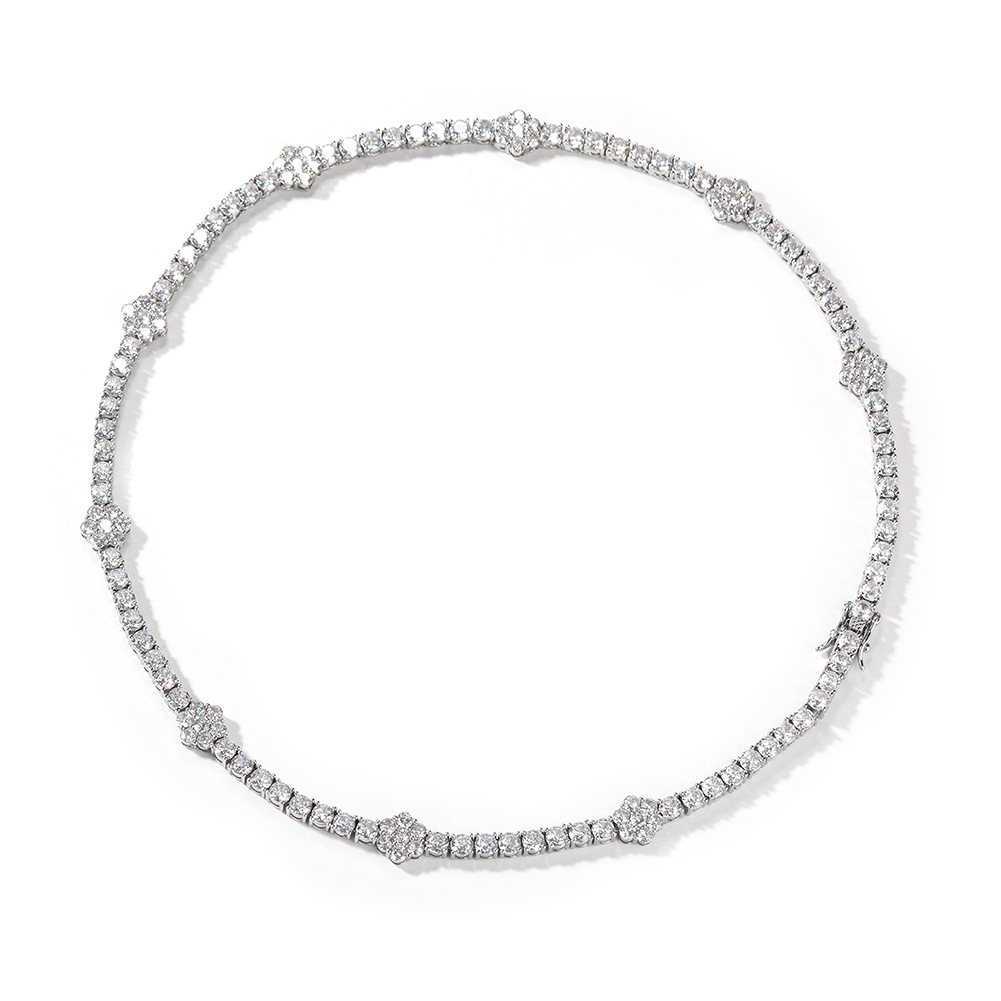 Hip Hop Flower Tennis Chain Necklace Bracelet 5A Zircon 18K Gold Plated Jewelry