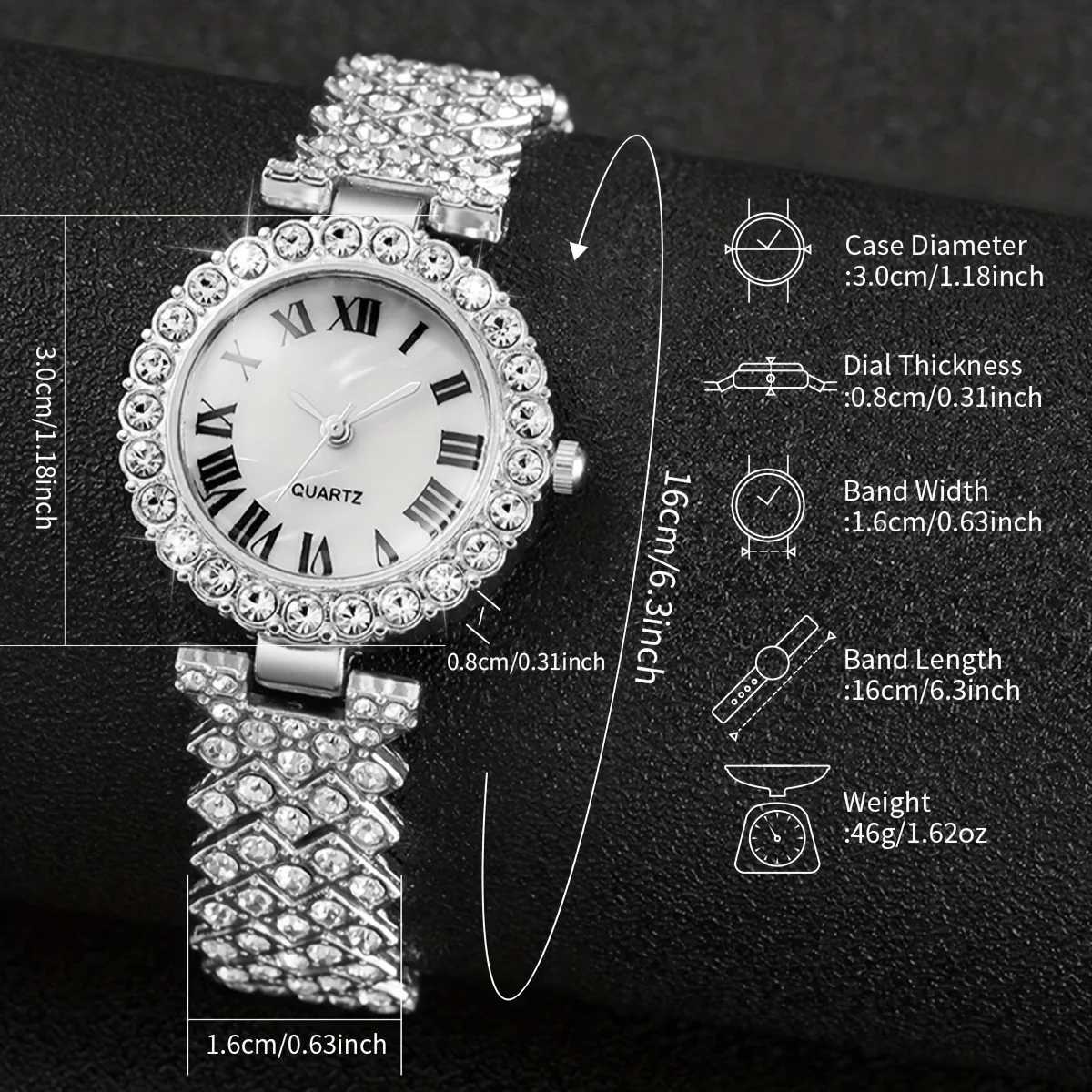 6 pieces/set of Wens luxury rhinestone quartz watch sparkling fashion simulation watch and jewelry set give M her unboxed gift X241106