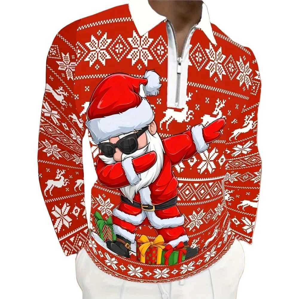 Christmas Collection Graphic Prints Shirt for Men Novelty Lapel Men Long Sve T-shirt Outdoor Sports 2024 Wear Men W241106