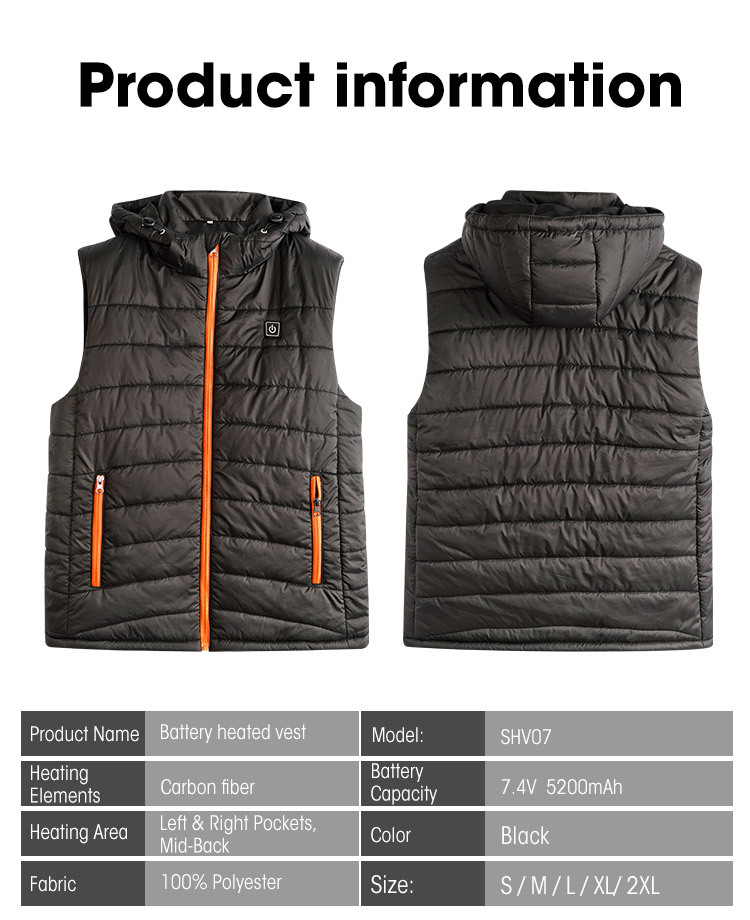 Casual Style Men's Winter Vest Lightweight and Waterproof Breathable Heated Windproof Outer Wear Heated Vest with Crew Neck