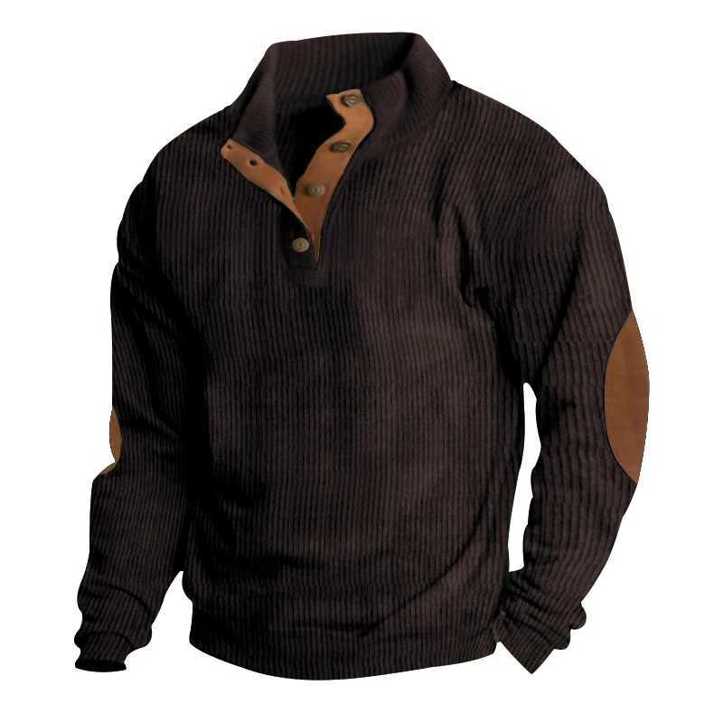 Mens Spring and Autumn Contrastive Color Button Down Half Front Long SVE Casual Loose Shirt W241106