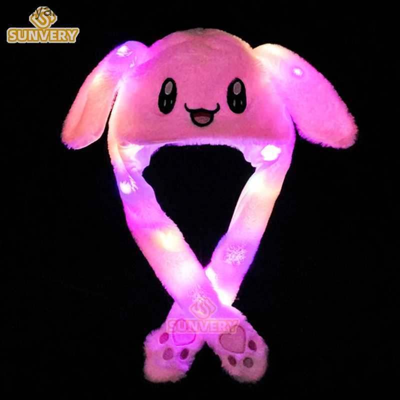 Wide Brim Hats Bucket Hats Glowing Plush Ear Moving Jumping Rabbit Hat Funny Glowing Ear Moving Bunny Hat Cosplay Christmas Party Hat 5-18 Years and A