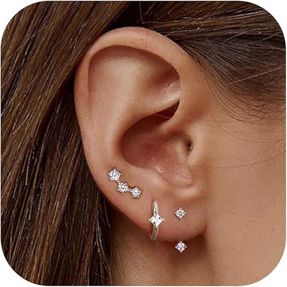 3 pairs of pure silver stud ring earrings set suitable for Wen 14K gold-plated earrings used for Mtiple perforation X241106