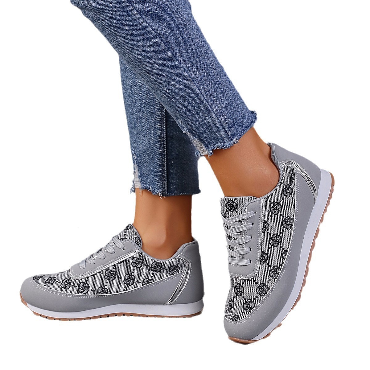 Sneakers Large Casual Women's Breathable Front Lace up Single Shoes Colored Forrest Gump Mesh