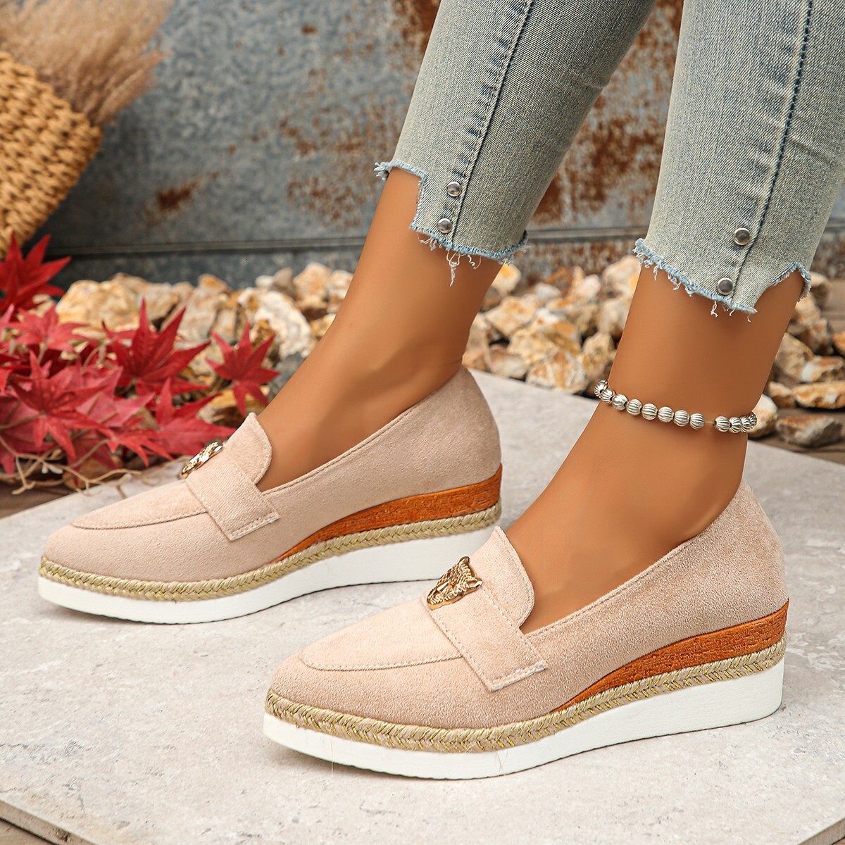 Large wedge fisherman's shoes women's single shoes with linen woven sole lightweight and comfortable shallow mouth
