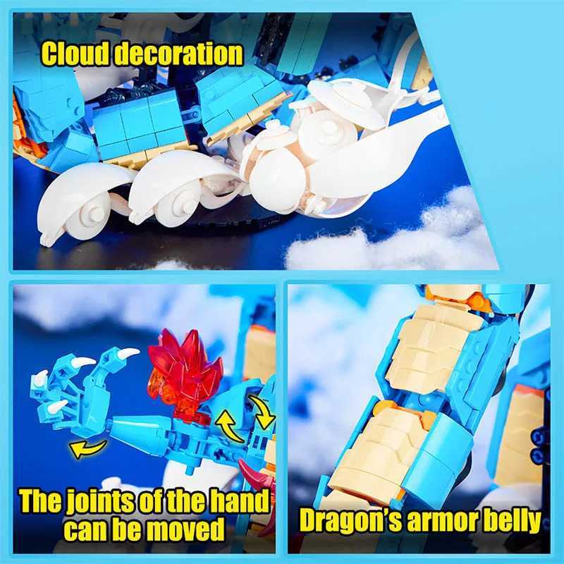 Blocks Blocks MOC One Anime Piece Building Blocks Kaido Dragon Bricks Model DIY Assembly Blue Dragon Character Toy Childrens Collection GiftY241106A00