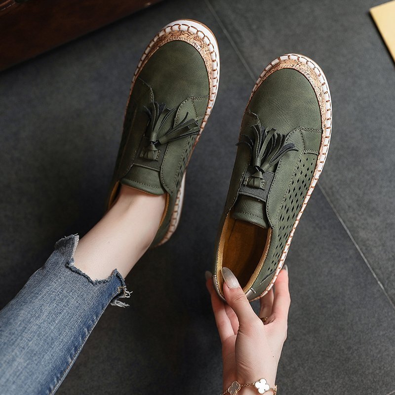 Tassel single shoe large size 2023 spring new color blocking round toe flat bottomed casual women's shoes