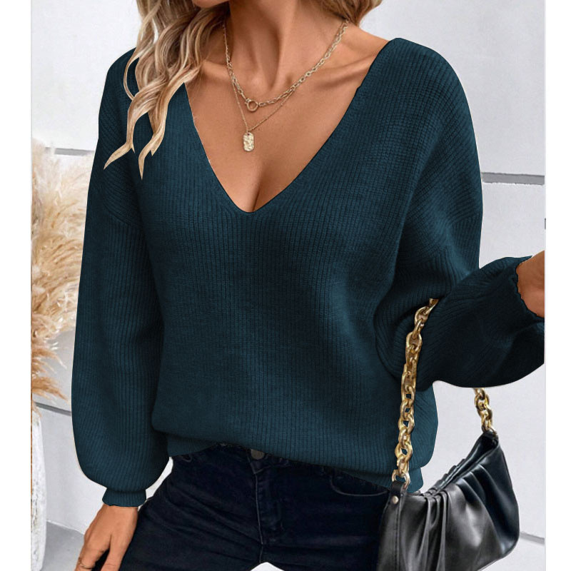 2025 Casual And Fashionable Popular Women's Sweaters With Flowers And Sexy Backless Straps V-neck Hooded Sweatshirt Long Sleeved Knitted Sweater 