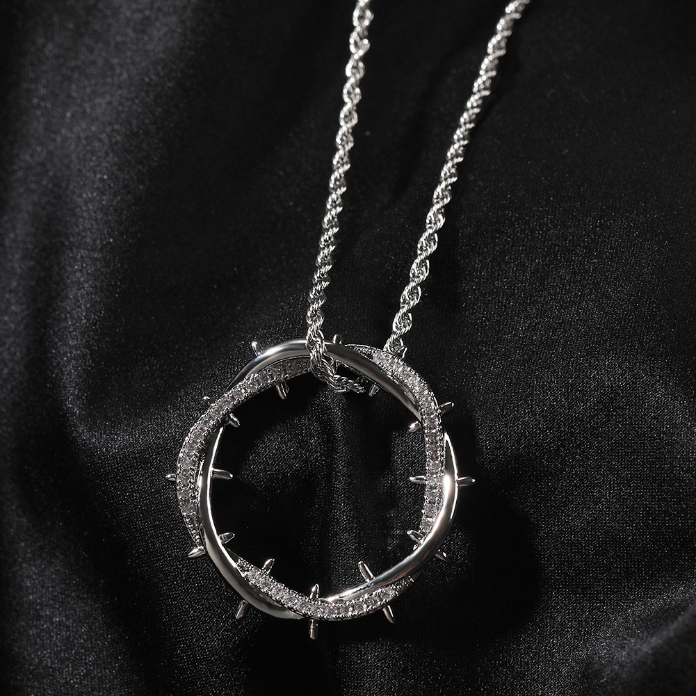 Vintage Thorns Crown Pendant Necklace Women Men 18K Real Gold Plated Jewelry