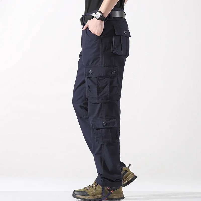 Work pants men casual large loose straight leg multi pocket work outdoor sports 241104