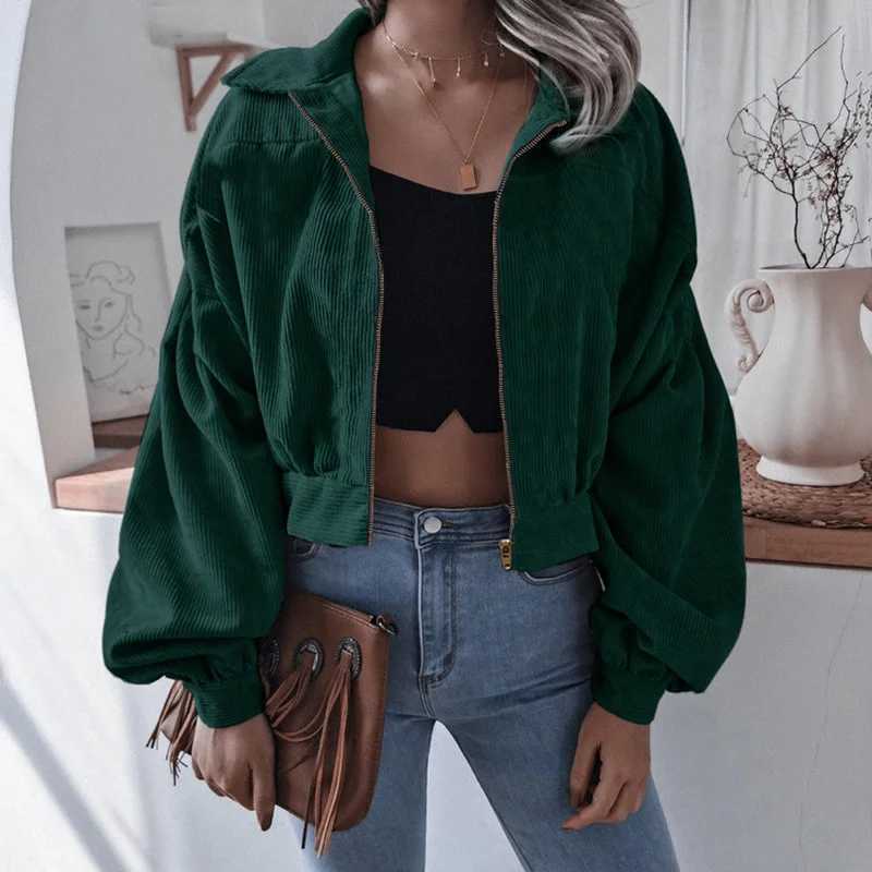 casual Brown Lamb Wool Corduroy Jacket with Fur Collar Thick Velvet Jacket Vintage Winter Warm Outerwear Long Sleeve Women CoatX241018