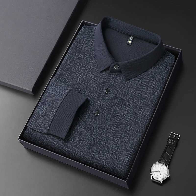 Luxury long sved mens shirt autumn new fashion lapel texture design skin friendly fabric casual T-shirt W241106